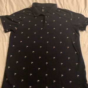 H&M Blue Mens Polo Shirt Palm Trees Size Medium